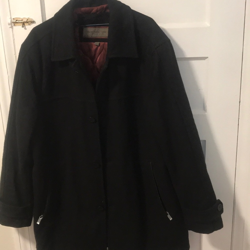 Stunning Andrew Marc New York Black Overcoat with Burgundy Lining!